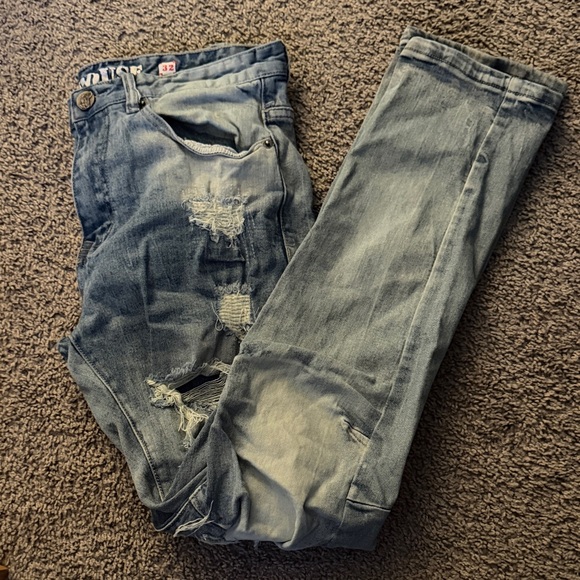 Men's Light Blue Distressed Slim Jeans - Picture 1 of 11